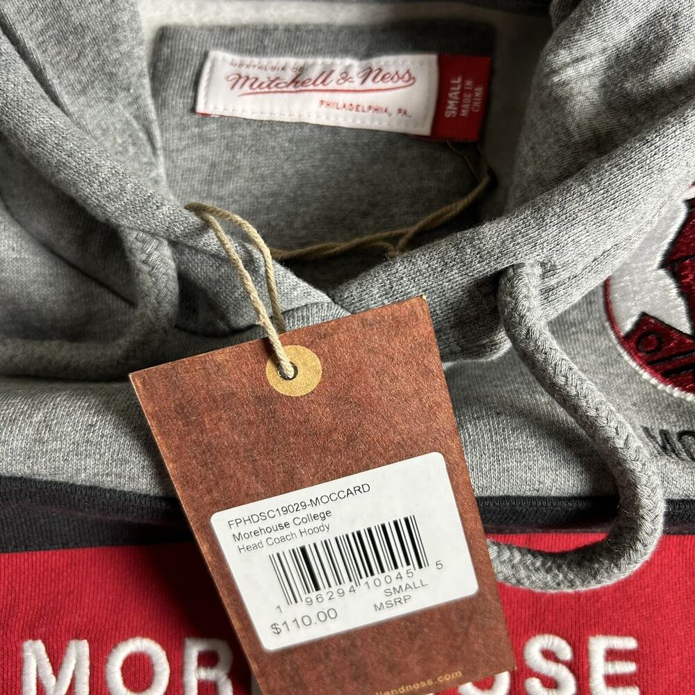 Mitchell & Ness Morehouse Maroon Tigers HBCU Red Striped Hoodie Small - Picture 3 of 3